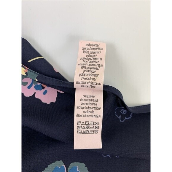 Victorias Secret Satin Kimono Robe Floral Lace Trim Navy Purple Open Size Medium - Picture 8 of 11